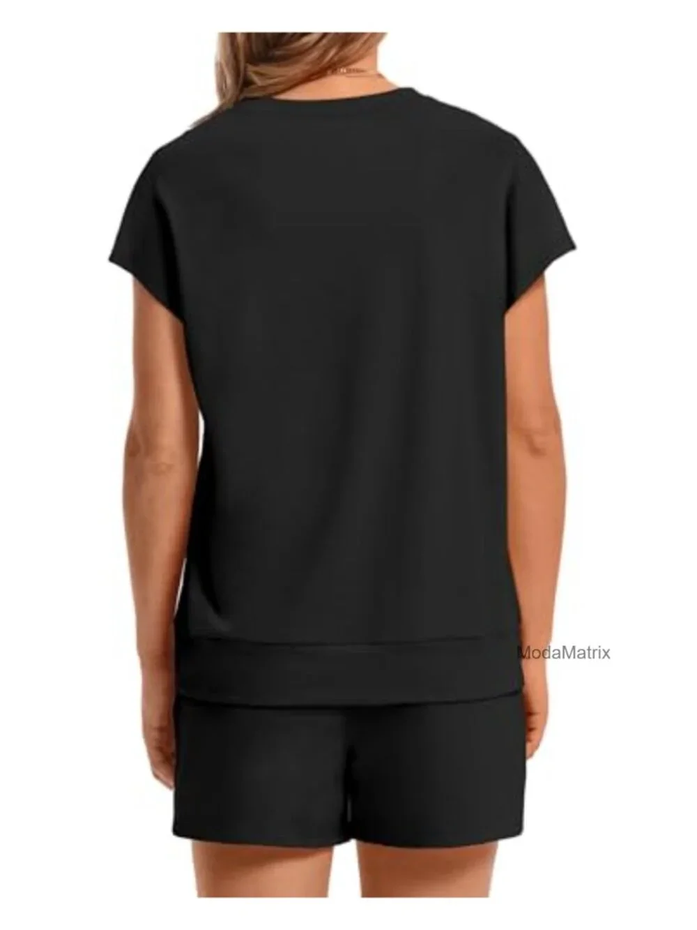 Two Piece Lounge Short Set Women Summer Crew Neck Drawstring Sweatsuit